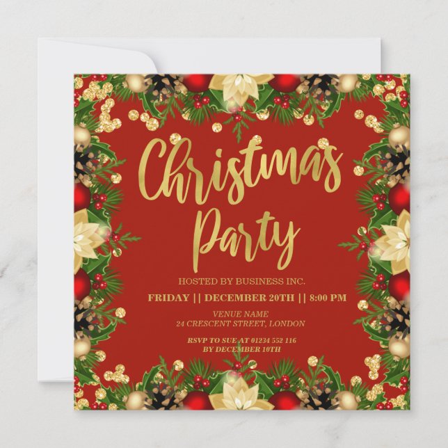 Gold Festivals Glitzer Weihnachten Corporate Red Einladung (Vorderseite)