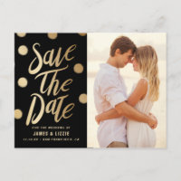 Gold Festive Dots Foto Save the Date Postkarte