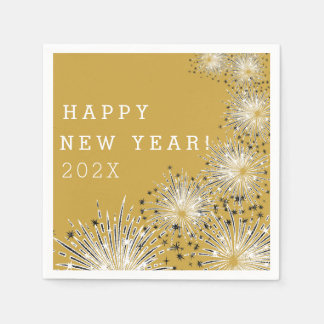 Gold Festive Fireworks New Years Party Serviette