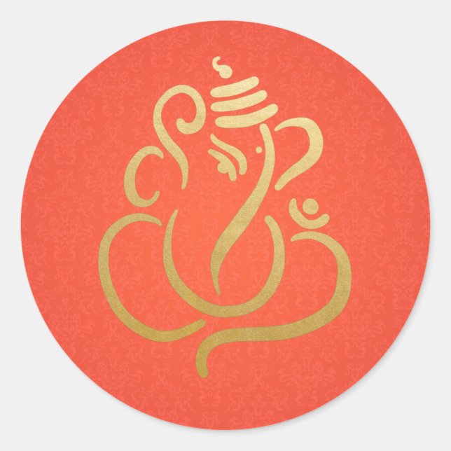 Gold Festive Ganesh | Indian God Damask Runder Aufkleber (Vorderseite)