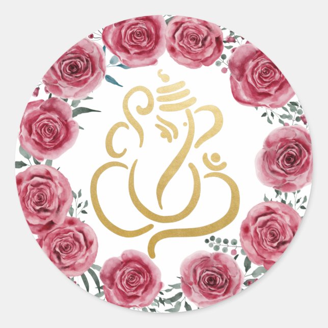 Gold Festive Ganesh | Indische Gottesdienste-Rote  Runder Aufkleber (Vorderseite)