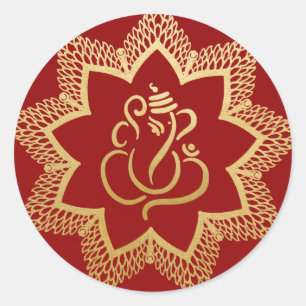Gold Festive Ganesh   Indische Rote Klassische Run Runder Aufkleber