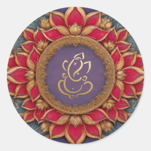 Gold Festive Ganesh Indischer Gott Lila Pink Lot Runder Aufkleber