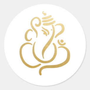 Gold Festlicher Ganesh   Indischer Gott Runder Aufkleber
