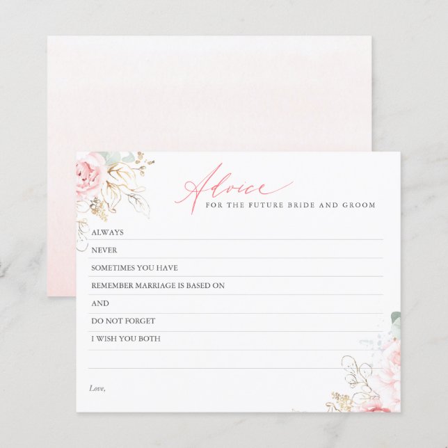 Gold Feuille Green Elegant Pink Advice Card (Devant / Derrière)