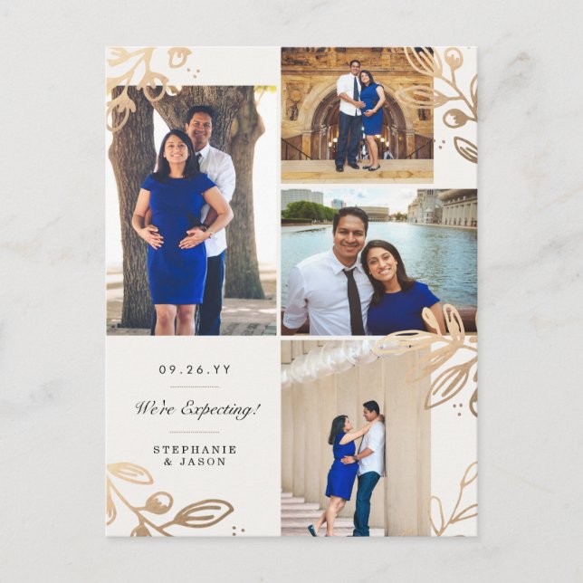 Gold Feuilles 4 Photo Faire-part de grossesse (Devant)