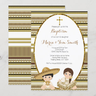 Gold Fiesta Boy & Girl Taufe Christening Einladung