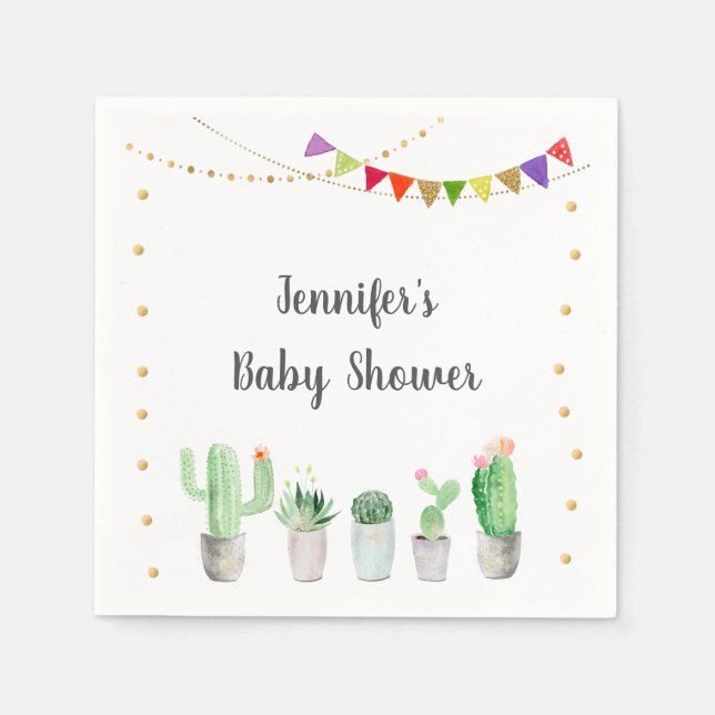 Gold Fiesta Cactus Baby Shower Serviette (Vorderseite)