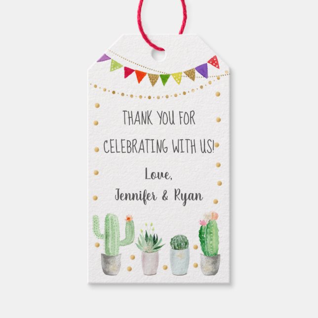 Gold Fiesta Cactus Baby Shower Vielen Dank Geschenkanhänger (Vorderseite)