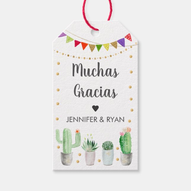 Gold Fiesta Cactus Muchas Gracias Baby Shower Geschenkanhänger (Vorderseite)