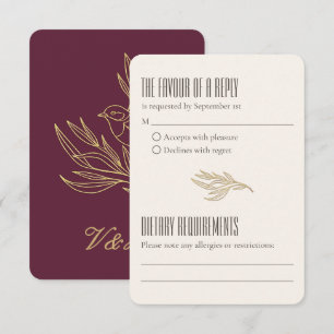 Gold-Filigran Art Deco Merlot-Feenzaun-Hochzeit RSVP Karte