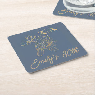 Gold-Filigran Art Deco   Tukan-Anwesen Grau Custom Rechteckiger Pappuntersetzer