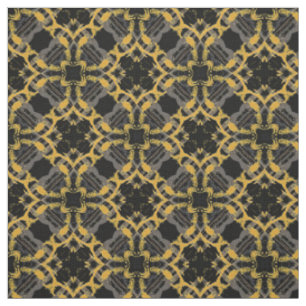 Gold Filigree Blume & Black Gray Karo Muster Stoff