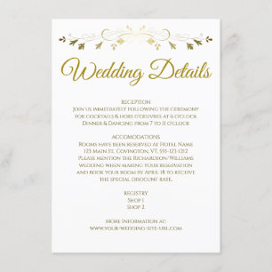 Gold Filigree Border Elegante Hochzeitsdetails Begleitkarte