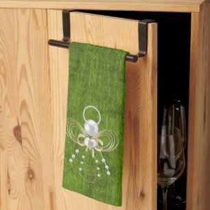 Gold Filigree Christmas Engel of Joy Green Geschirrtuch