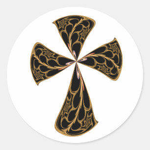 Gold Filigree Cross Runder Aufkleber