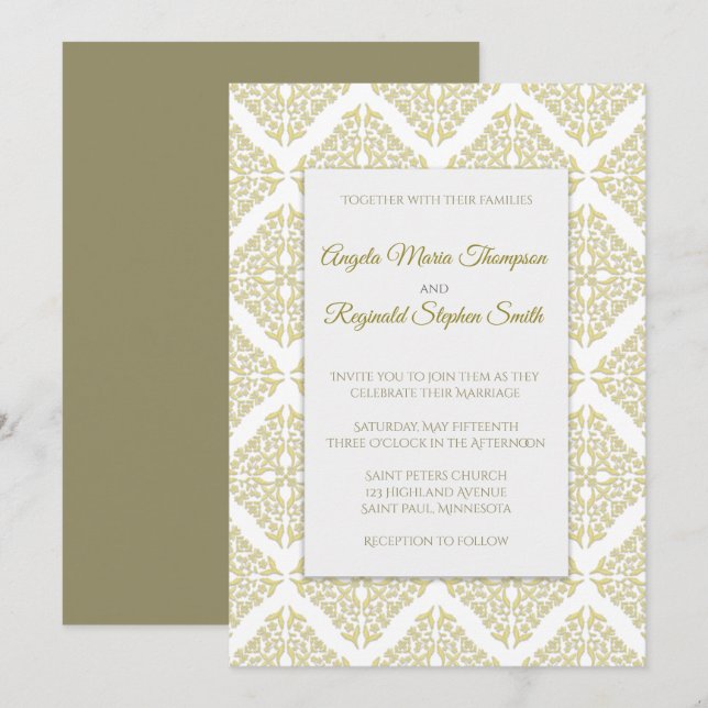 Gold Filigree Einladung zur Hochzeit (Vorne/Hinten)