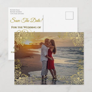 Gold Filigree Hochzeit Speichern Sie die Datumskar Feiertagspostkarte