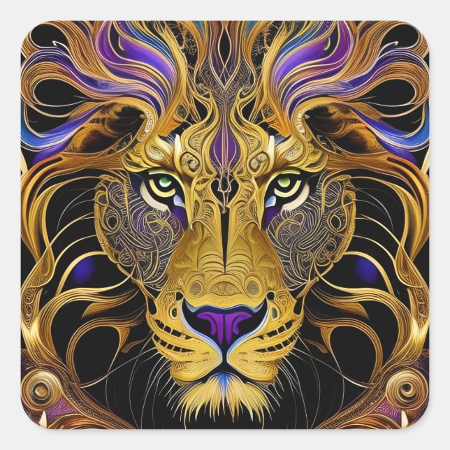 Gold Filigree Lion Quadratischer Aufkleber (Vorderseite)