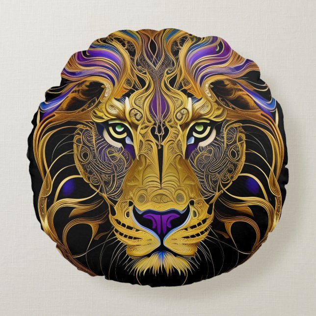 Gold Filigree Lion Rundes Kissen (Vorderseite)