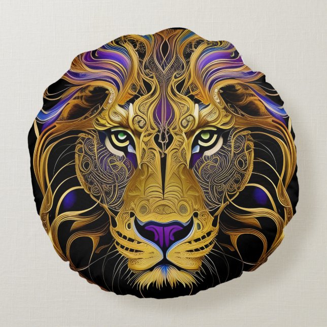 Gold Filigree Lion Rundes Kissen (Rückseite)