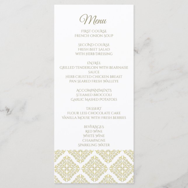 Gold Filigree Menu Card Menükarte (Vorderseite)