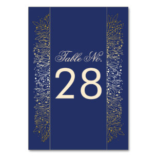 Gold Filigree Navy Hochzeitssemble Tischnummer