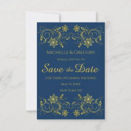Gold Filigree und Script auf Atlantic Blue Save The Date