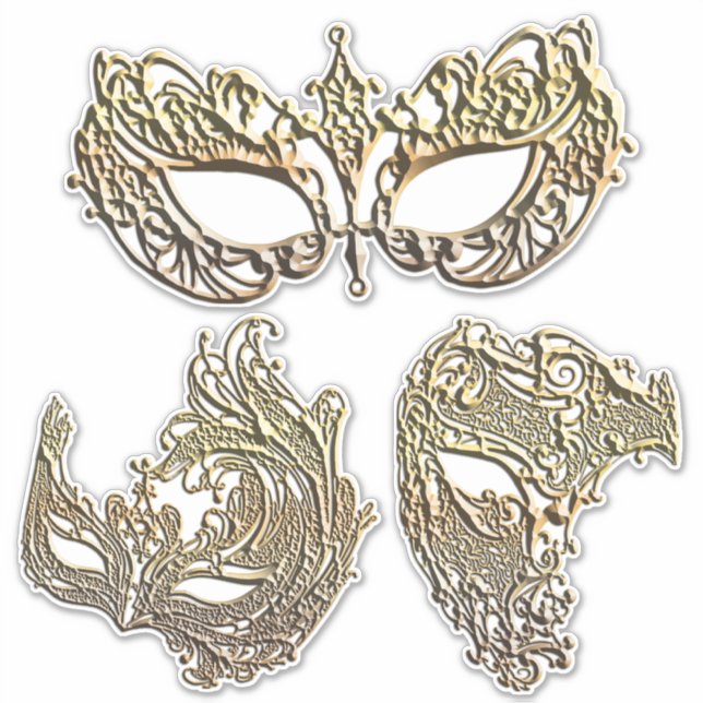 Gold Filigree Venezianisch Mardi Gras Masken Kunst Aufkleber (Vorderseite)