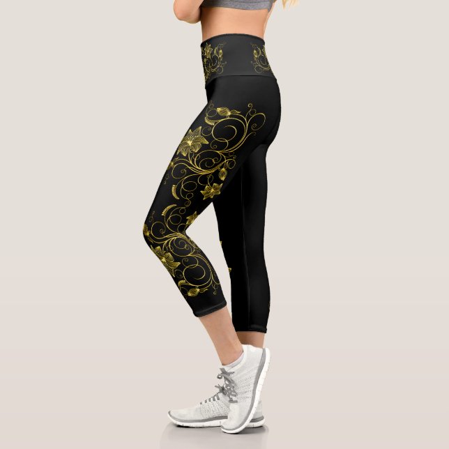 Gold Filigree Vine Sporty Chic Aclebwear Capri Leggings (Links)