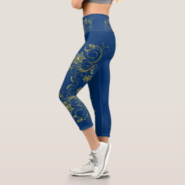 Gold Filigree Vine Sporty Chic Aclebwear Capri Leggings