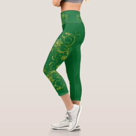 Gold Filigree Vine Sporty Chic Aclebwear Capri Leggings