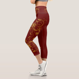 Gold Filigree Vine Sporty Chic Aclebwear Capri Leggings