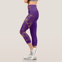 Gold Filigree Vine Sporty Chic Aclebwear Capri Leggings