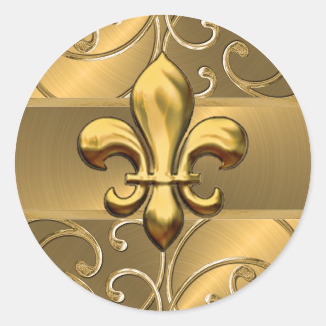 Gold Filigree Wirbel Lilie Runder Aufkleber (Vorderseite)