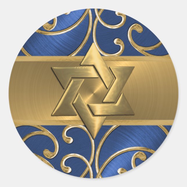 Gold Filigree Wirbel Star von David Runder Aufkleber (Vorderseite)