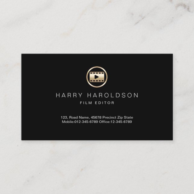 Gold Film Icon Video Editor Business Card Visitenkarte (Vorderseite)