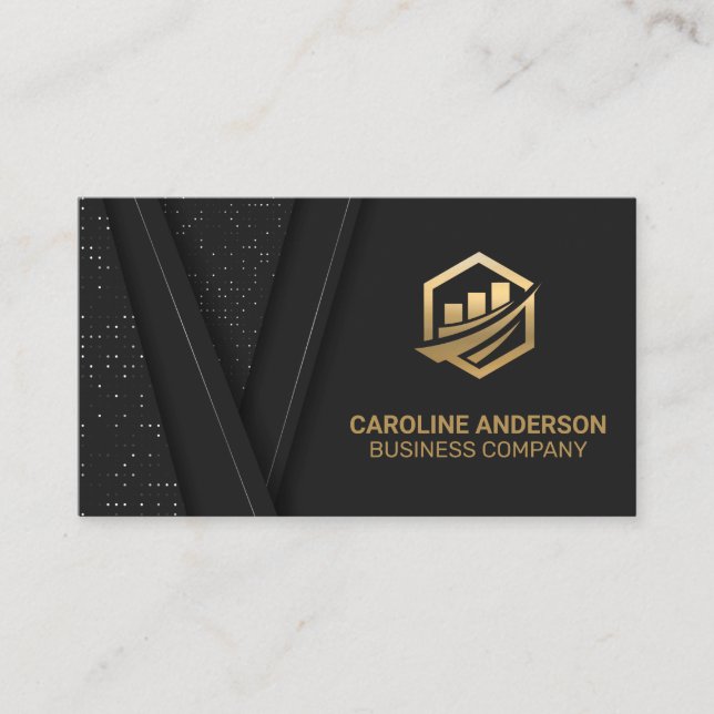 Gold Finance Icon | Black Luxury Background Busine Visitenkarte (Vorderseite)