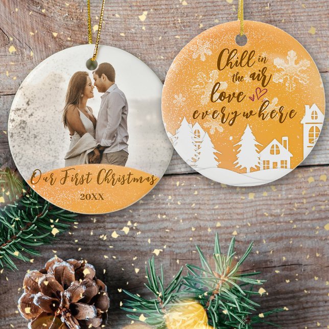 Gold First Christmas Together Warmes Quote Foto Keramik Ornament (Von Creator hochgeladen)