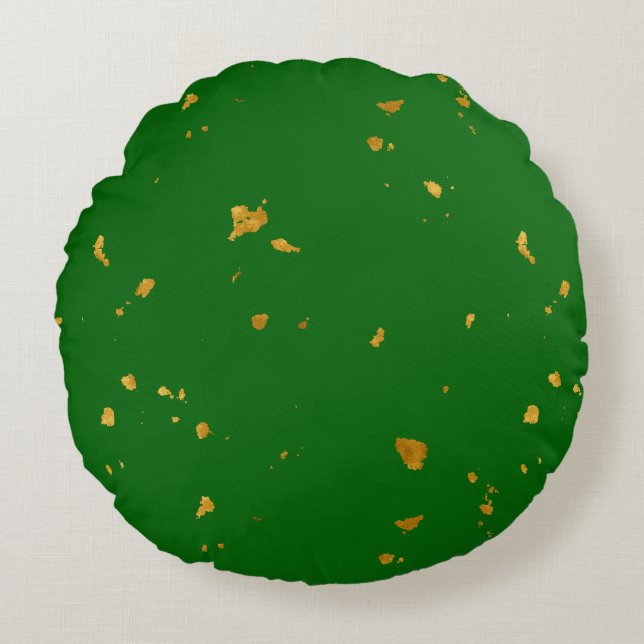 Gold Flakes auf Smarald Green Rundes Kissen (Vorderseite)
