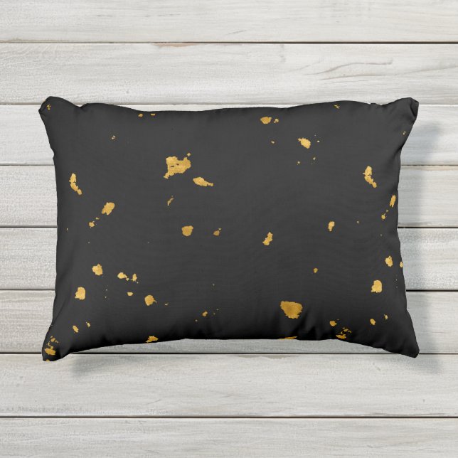 Gold Flakes Black Kissen Für Draußen (Vorderseite)