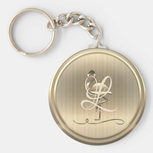Gold Flamingo Monogram Schlüsselanhänger (Vorne)
