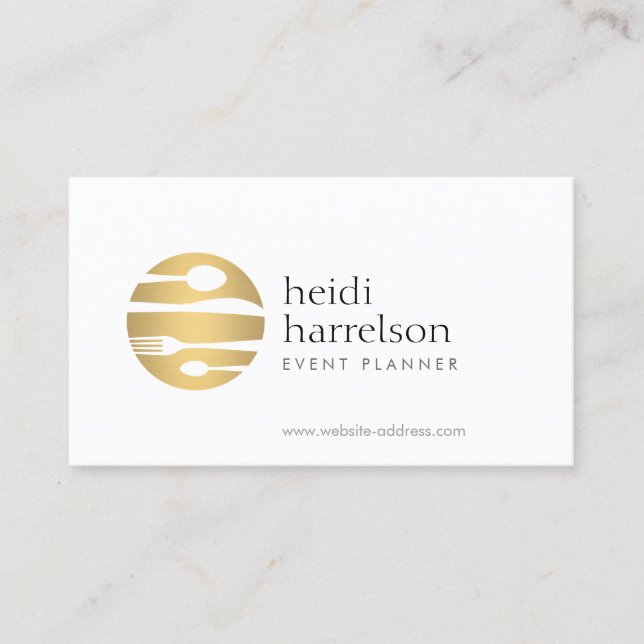 Gold-Flatware-Logo für Veranstaltungsplaner, Cater Visitenkarte (Vorderseite)