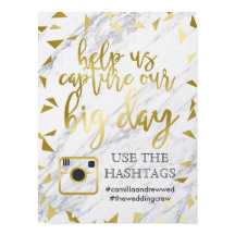 Gold Flecks & Marble Wedding Hashtag