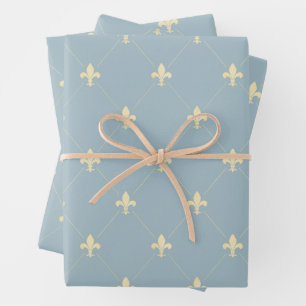 Gold Fleur-de-Lis auf Dusky Blue Geschenkpapier Set