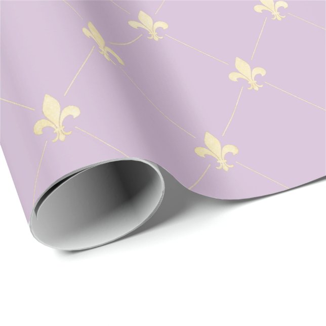 Gold Fleur-de-Lis auf Dusky Lilac Geschenkpapier (Rolleneckpunkt)