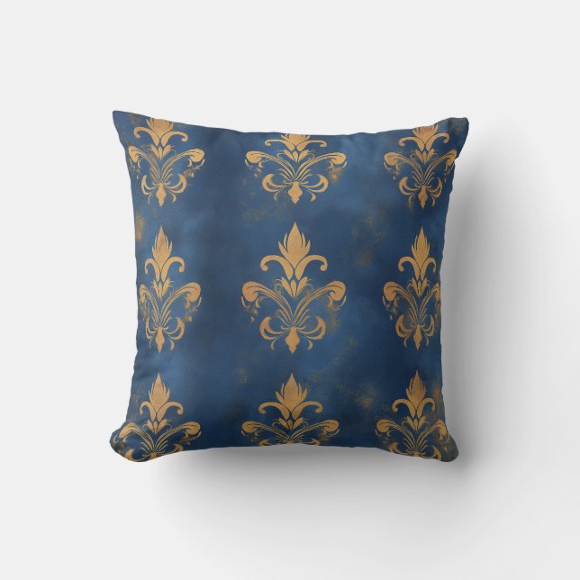 Gold Fleur-de-Lis auf Royal Blue Kissen (Vorderseite)