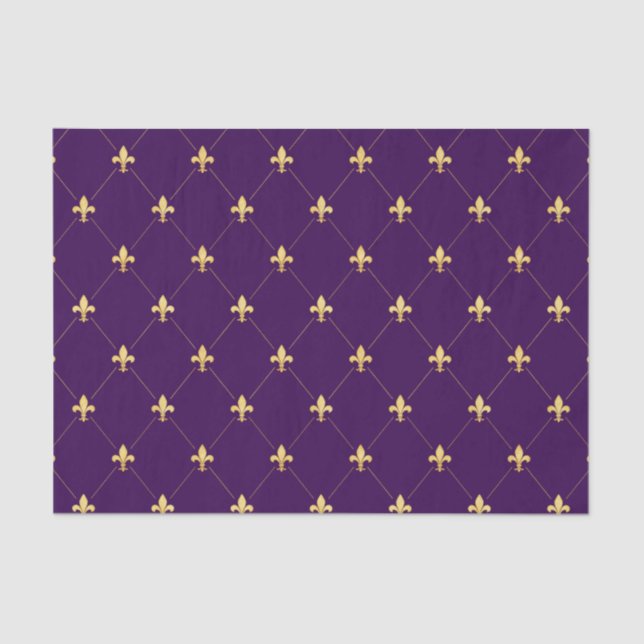 Gold Fleur-de-Lis Dark Lila Seidenpapier (Vorderseite)