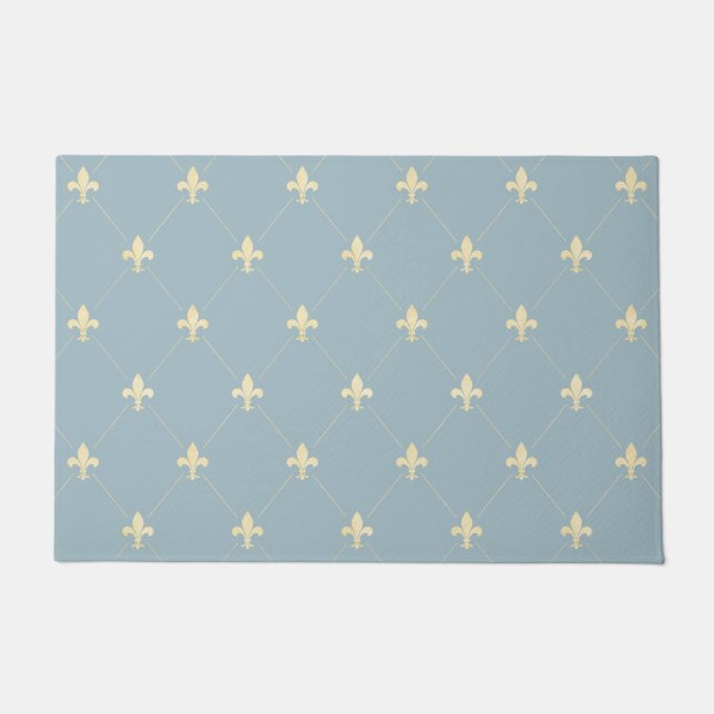 Gold Fleur-de-Lis Dusky Blue Fußmatte (Vorderseite)