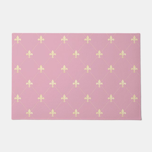 Gold Fleur-de-Lis Dusky Pink Fußmatte (Vorderseite)